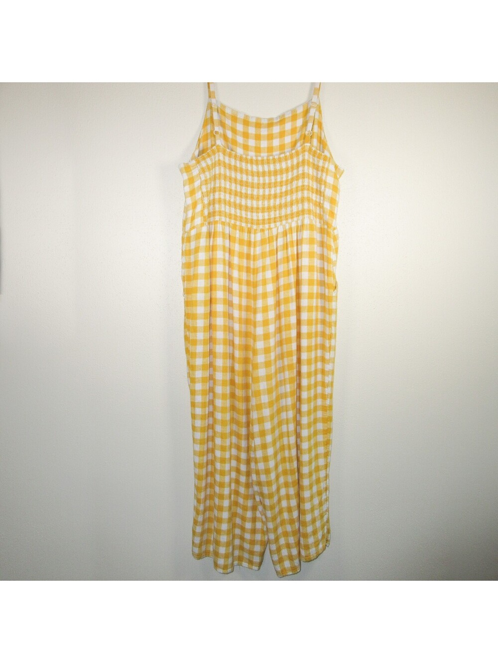 Old Navy Gingham Jumpsuit Yellow White Wide Leg Cottagecore Coastal Sz XL - Picture 5 of 9